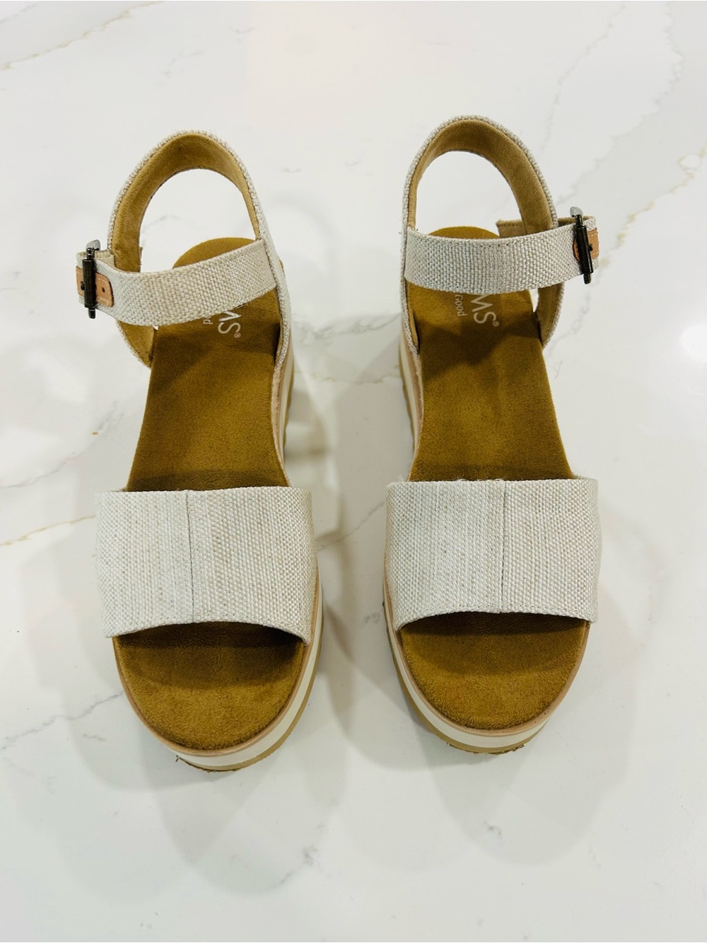 Toms Natural Canvas Wedge Sandals - Beige/Tan